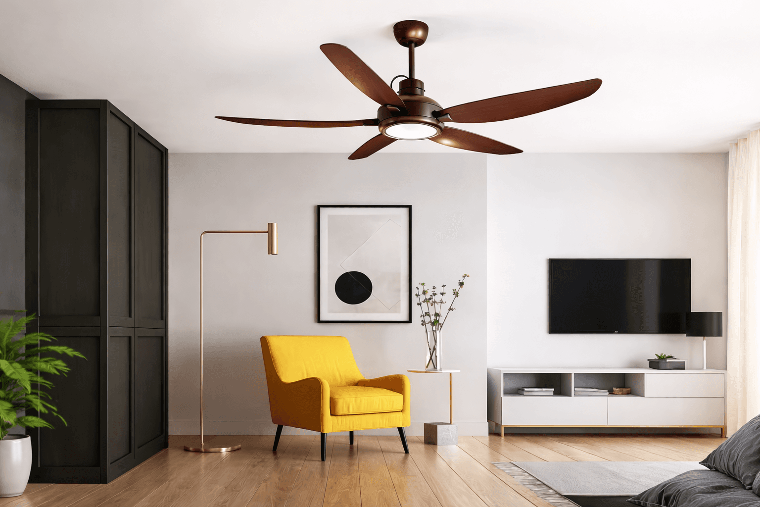 Modern Living Room with Premium Ceiling Fan - Aii Aerotech High Speed